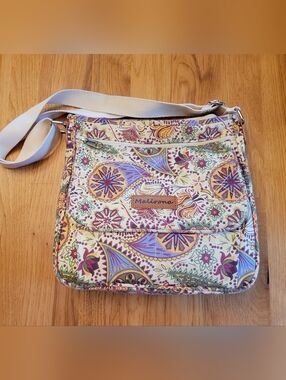 Cream Paisley Crossbody Boho Bag with Purple